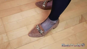 Elegant & Edgy: Black Leggings, Fine Fishnet & Suede Flats