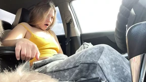 Public squirt in the car Student cums with squirts!