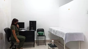 Nurse treats a special client while masturbating in the doctor's office