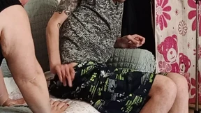 neighbor sucks cock after work and gets a portion of cum in her mouth