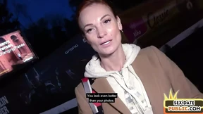 Public amateur redhead skinny MILF fucked outdoor in POV