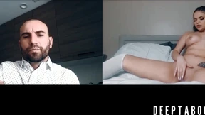 Sexy Athena Faris webcam pussy play while bald stud watches