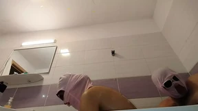 Amateur couple takes a bath, wife with hairy pussy, big ass, big tits