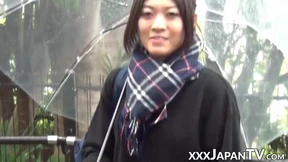 Cute Japanese girl picked up on the street and shows panties