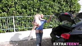 Adorable small girl likes banging hard with bald older studs