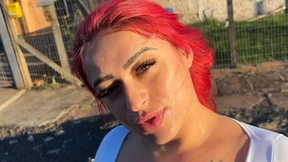 AFTER THE SHOWER, A SURPRISE: REDHEAD MILF GETS SPECIAL CREAM ON HER FACE!
