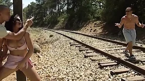 Two Guys Nail Scorching French Cutie on Train Tracks