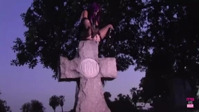 Two goth whores ravaged in doggy position under starlight darkness
