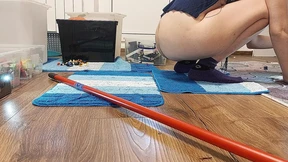 Sexy wife, hairy pussy, big ass, vacuum cleaner in empty house 