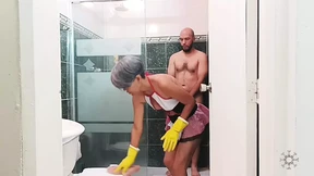 I love how my stepbrother's cock gets hard when he sees me cleaning 
