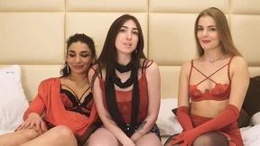 Three girls compete in Strip Rock Paper Scissors