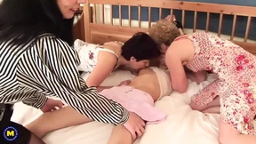 Cuffed Teen Gets Fucked by 3 Mature Women