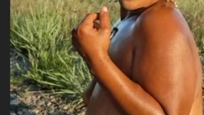 DRONE CATCHES BLACK BBW MASSAGING HER BODY IN NATURE