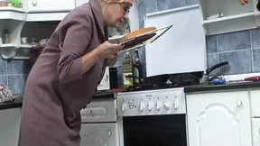 In the kitchen with the old slut! In the kitchen with the old slut!