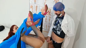 Patient on the examination table with Gynecologist