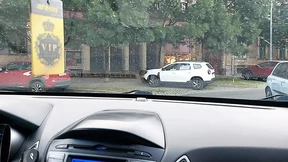 Hot milf in high heels and short skirt calls a taxi and masturbates in the car Part 1