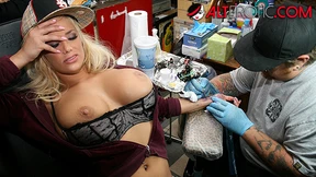 Shyla Stylez gets inked and toys with her nipples
