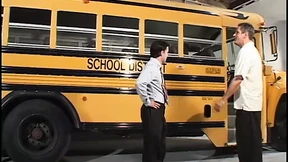 Hot Pigtails Blonde Sucks Two Dudes on Bus Garage Floor