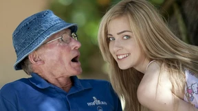 Teen Sucks Grandpa Outdoors, Swallowing It All Roughly