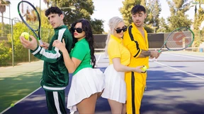 Slutty stepmoms serve up steamy tennis match, leading to raunchy foursome fuck-a-thon, dripping with cum Slutty stepmoms serve up steamy tennis match, leading to raunchy foursome fuck-a-thon, dripping with cum