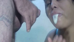 Mad Latina Swallows Massive Spunk Load Down Throat!