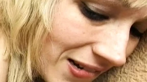 Blonde bombshell receives a face-full of jizz from a French gentleman