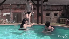 Sexy pervert dude gets banged by horny&#x1F975; babe in public pool