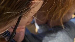 Sweaty Scandinavian vixen blows and swallows cock&#x1F346; with gusto!