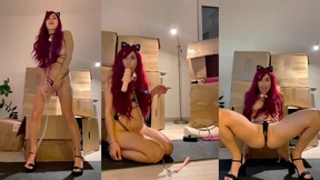 Ravishing redhead teen strips naked, straddles a sex machine, and sucks a dildo passionately Ravishing redhead teen strips naked, straddles a sex machine, and sucks a dildo passionately
