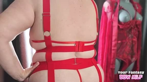 BBW Amateur MILF Wife Gets Her Big Saggy Tits Undressed In A Red Cage