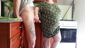 Her dainty digits stroke my stiffy, unleashing a semen burst