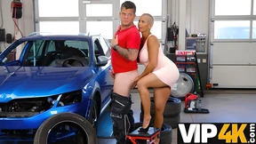 Blonde milf gets her massive knockers pounded by mechanic's rearview specs