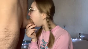 Blonde bombshell gets covered in thick semen from a bespectacled oral😜 enthusiast's climax🚀