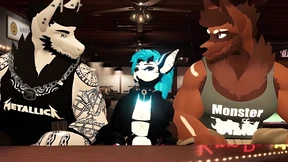 Two beefy furries gangbanged a solo chick at the watering hole