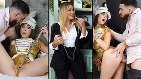 Josie's juicy tits get covered in stepdad's jizz - filthy family fuc*