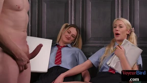 College girls flaunt uniforms, teasing dude to orgasm&#x1F4A6;, CFNM and nasty
