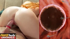 Redhead MILF gets ravaged, condom bursts, creampie surprise!