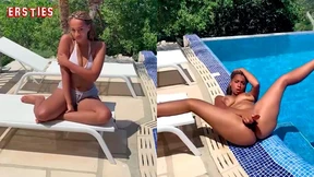 Naomi's massive tits get pounded by a dildo poolside