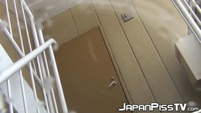Ravishing Oriental temptress drenching staircase in golden amber