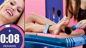 Sexy Blonde Candee Licious Laughs during Intimate Foot Tickling Session with Talia Mint