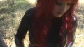 Latex babes Aradia and Krissy engage in lesbian BDSM outdoor