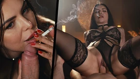 Hot Brunette Kira Queen Smoking Porn - Sexy Lace Lingerie Cigarette Smoke Cum in Mouth