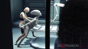 Alien lesbian sex in sci-fi lab  Female android plays with an alien