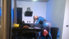Lesbian strapon suck in latex rubber, curvy Mistress playing with her toy girl, ass worship fetish Lesbian strapon suck in latex rubber, curvy Mistress playing with her toy girl, ass worship fetish