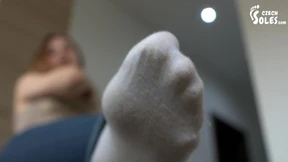Feast on her funky white footwear: fetid toe sucking & sole adoration
