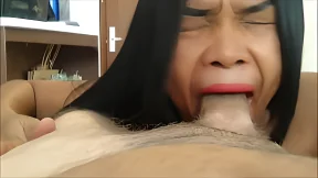 Thai babe swallows cock&#x1F346; deep in throat 'til sperm explosion!