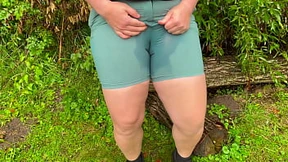 Fat chick pees her pants, gets soaked, in nasty public outdoor piss-fest!