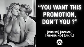 She gets promoted by getting fucked by her boss in the office