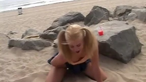 Beached teen sucks seagulls on sand Beached teen sucks seagulls on sand