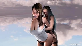 Anime lesbian girls with big tits fucking each other wildly